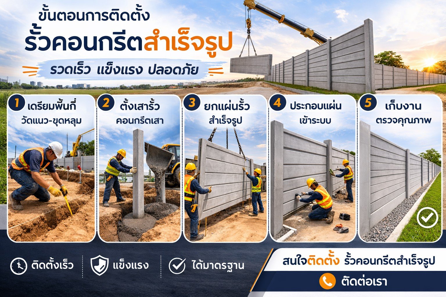 การติดตั้งรั้วคอนกรีตสำเร็จรูป