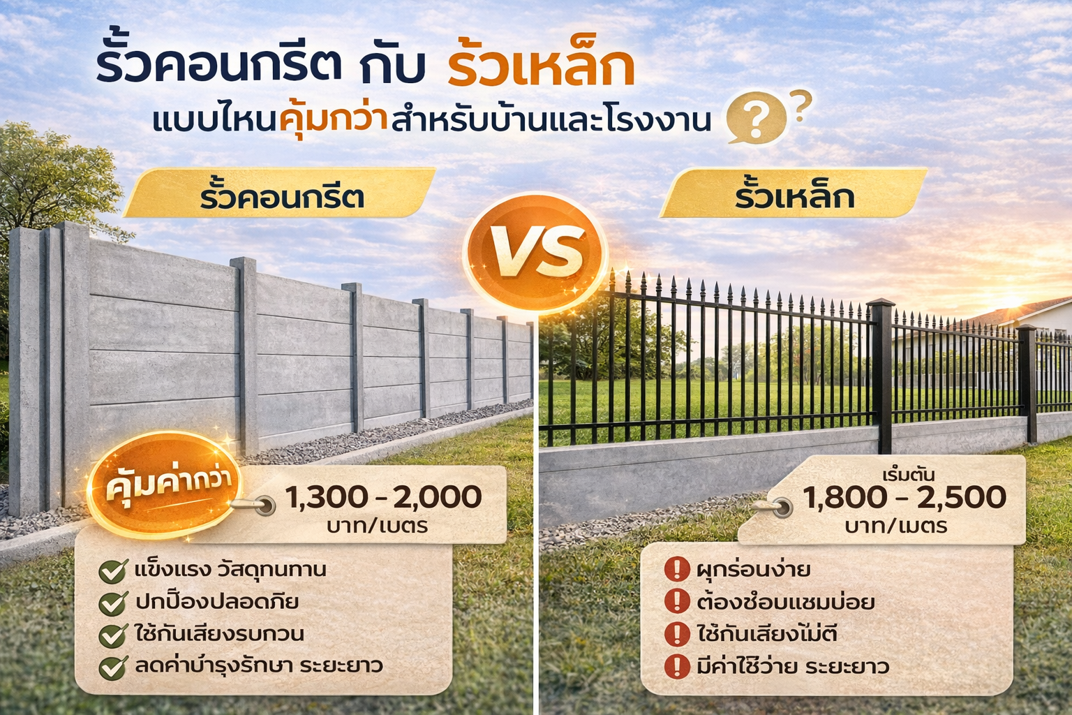 เปรียบเทียบรั้วคอนกรีตกับรั้วเหล็ก แบบไหนคุ้มกว่าสำหรับบ้านและโรงงาน