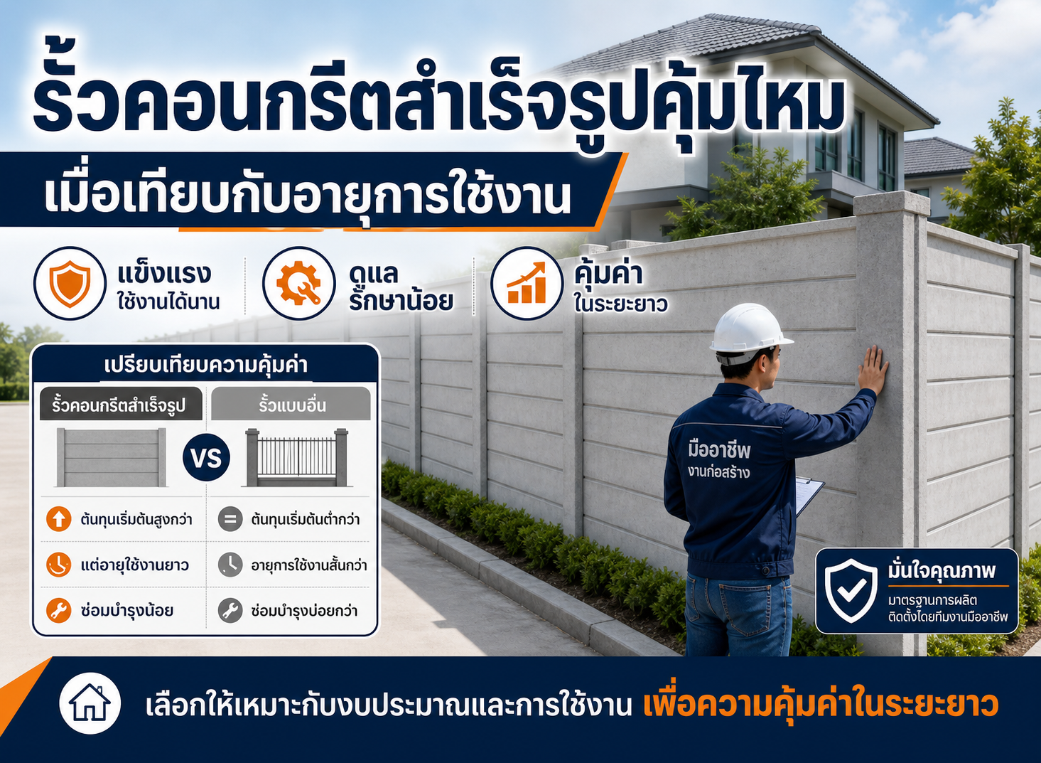 รั้วคอนกรีตสำเร็จรูปคุ้มไหมเมื่อเทียบกับอายุการใช้งาน