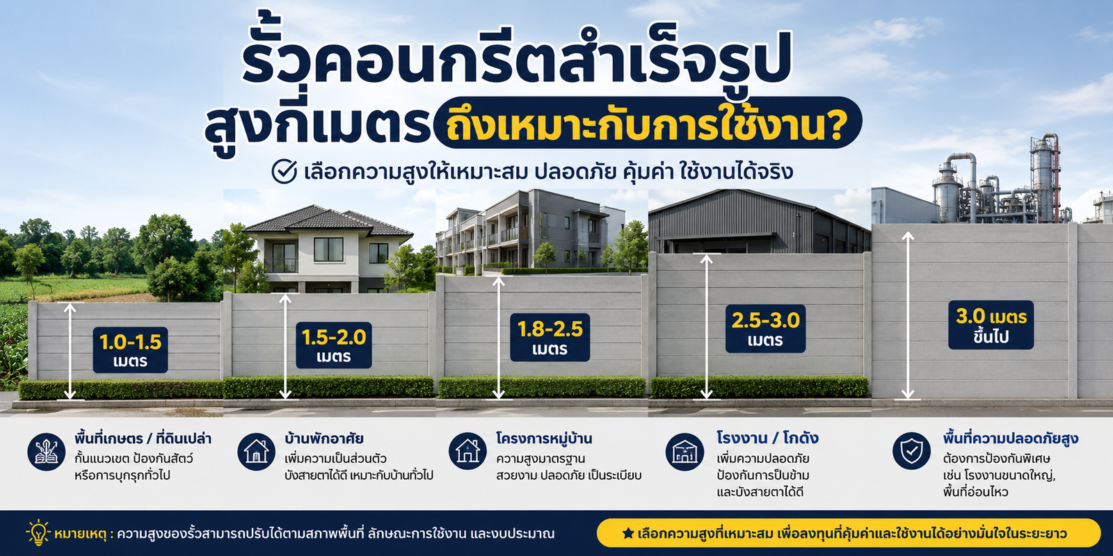 รั้วคอนกรีตสำเร็จรูปสูงกี่เมตรถึงเหมาะกับการใช้งาน